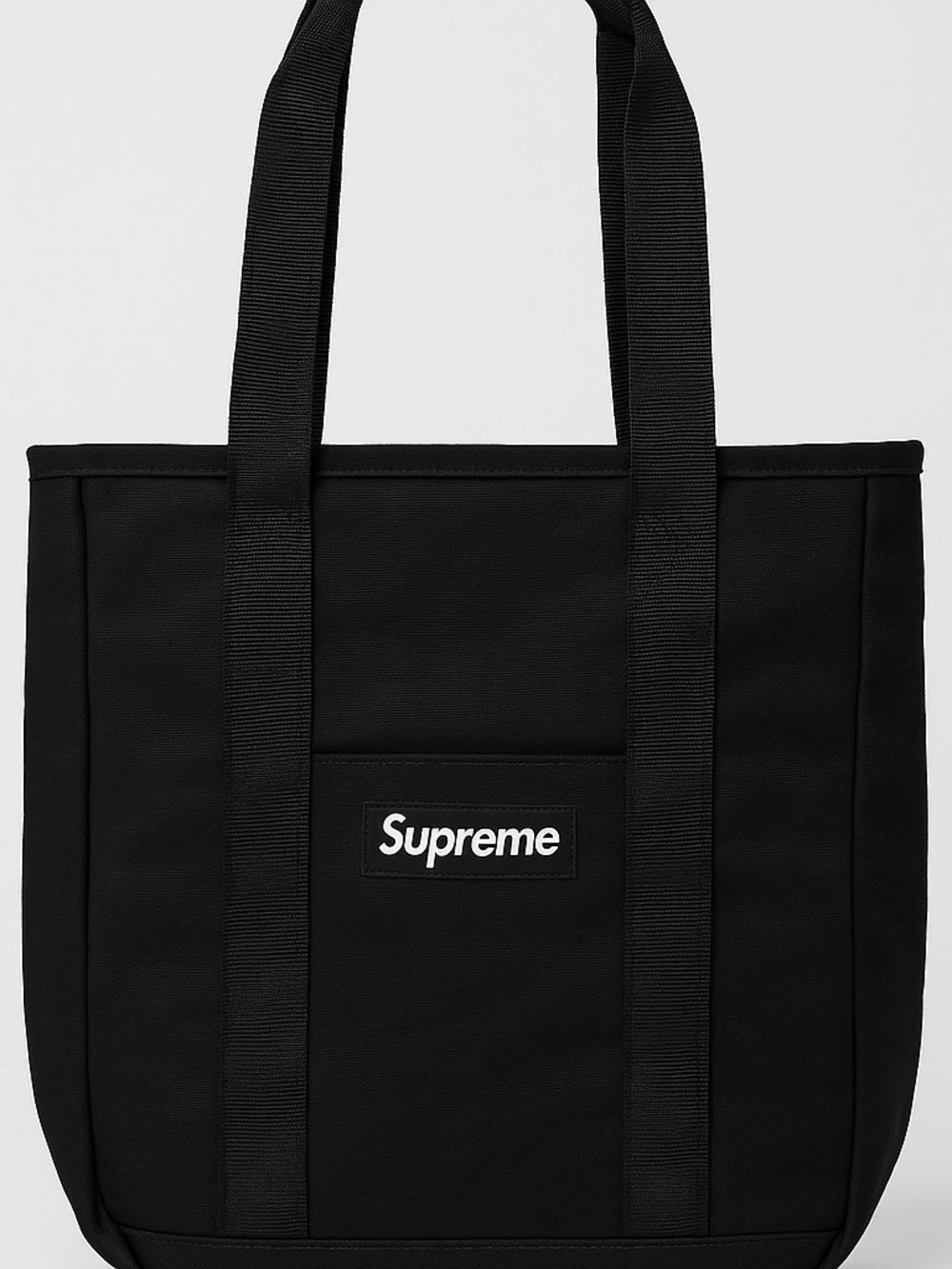 Supreme Black Canvas Tote with White Logo Patch
